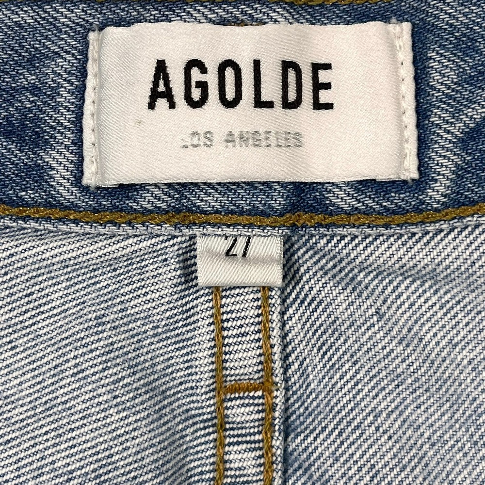 Agolde High Rise Crop Jeans 27 (Fits 28x26) Light Wash Distressed Button Fly - Picture 2 of 16